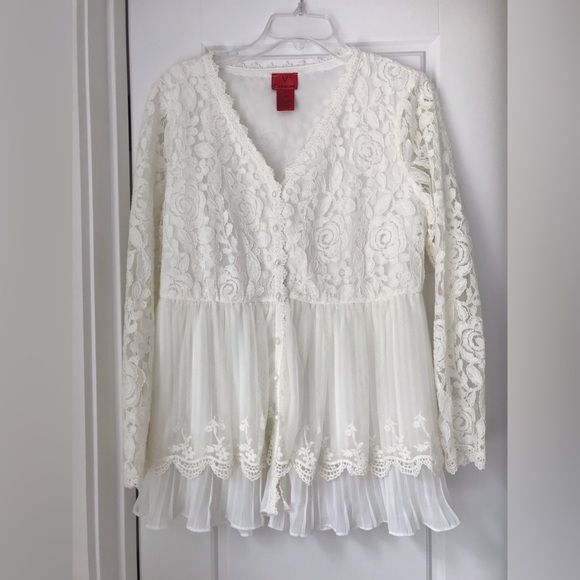V Cristina Tops - V Cristina Cream Lace Blouse- Size Medium